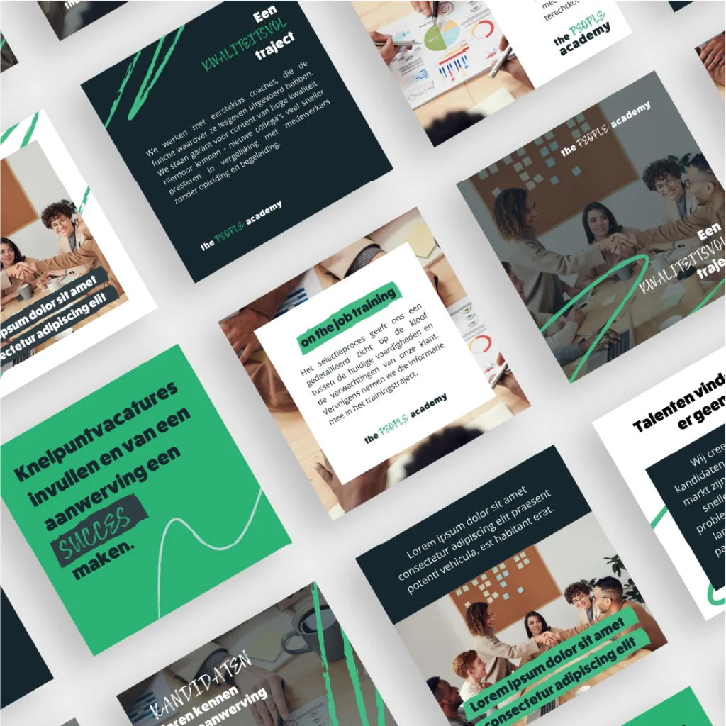 Nieuw ontwikkelde branding en social media templates voor The People Academy, om hun HR missie te versterken.
